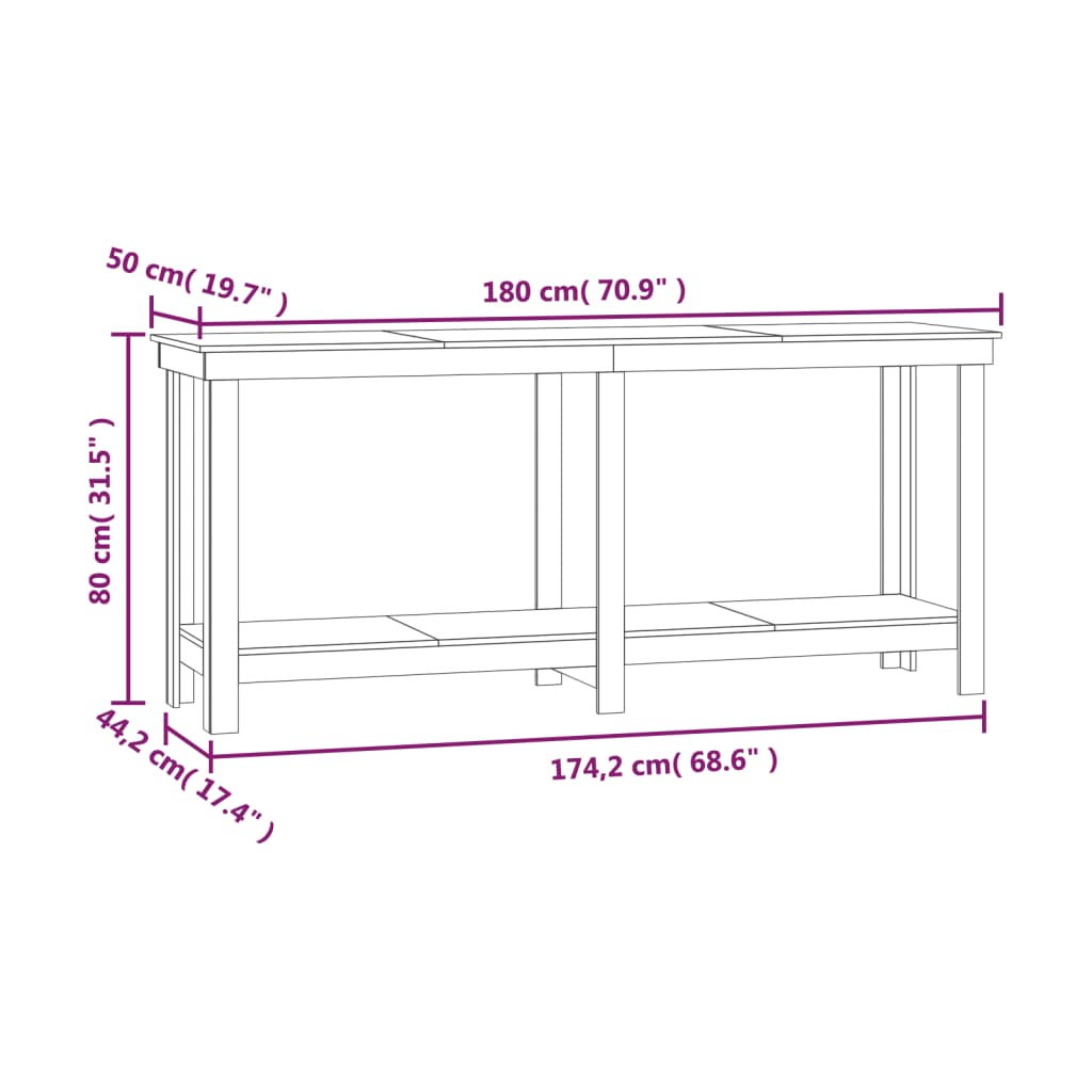 vidaXL Pracovná lavica biela 180x50x80 cm masívna borovica