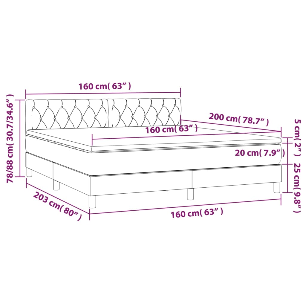 vidaXL Posteľný rám boxsping s matracom a LED ružový 160x200 cm zamat