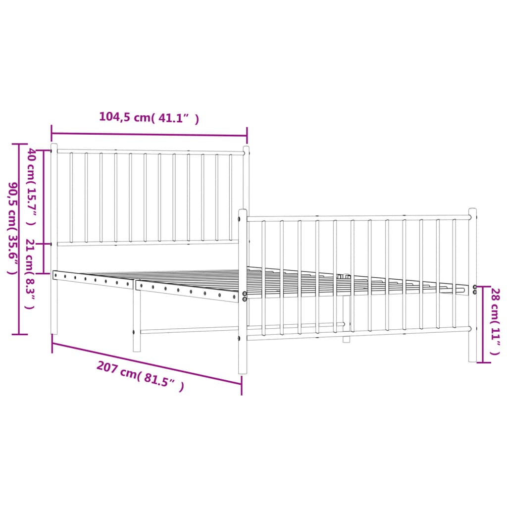 vidaXL Kovový rám postele s čelom a podnožkou biely 100x200 cm