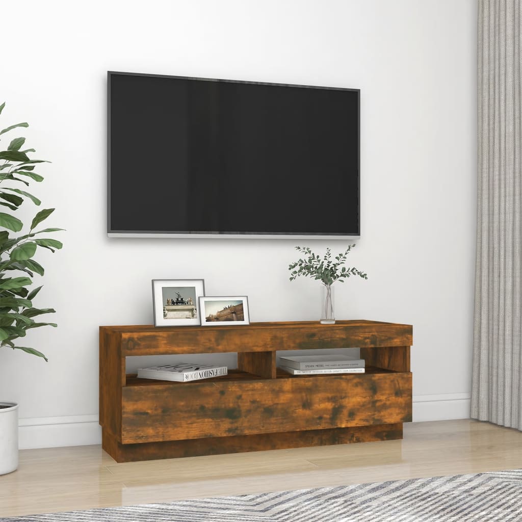 vidaXL TV skrinka s LED, tmavý dub 100x35x40 cm