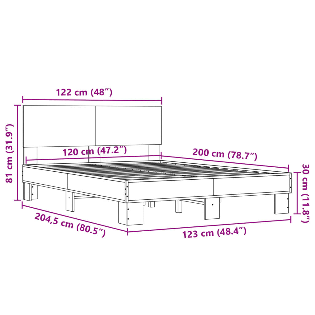 vidaXL Posteľný rám dub sonoma 120x200 cm kompozitné drevo a kov