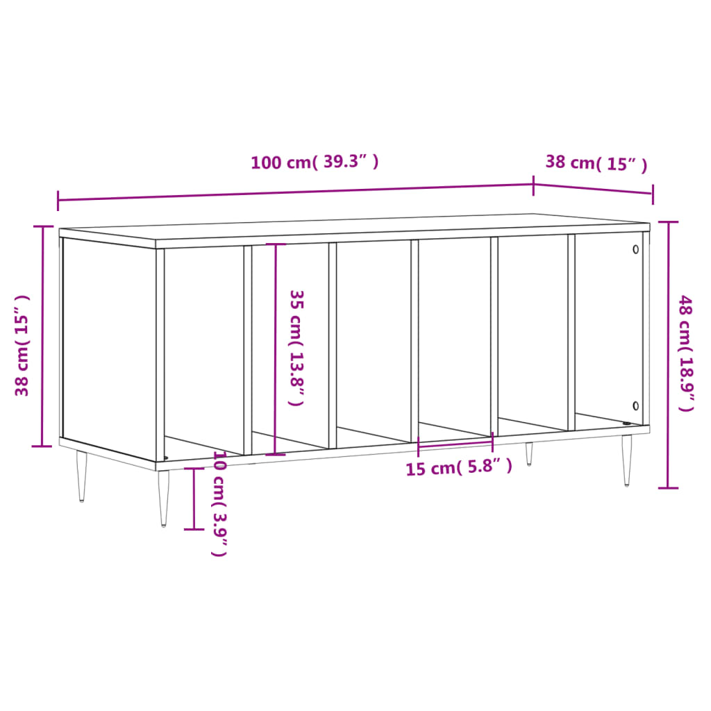 vidaXL Skrinka na platne dymový dub 100x38x48 cm kompozitné drevo