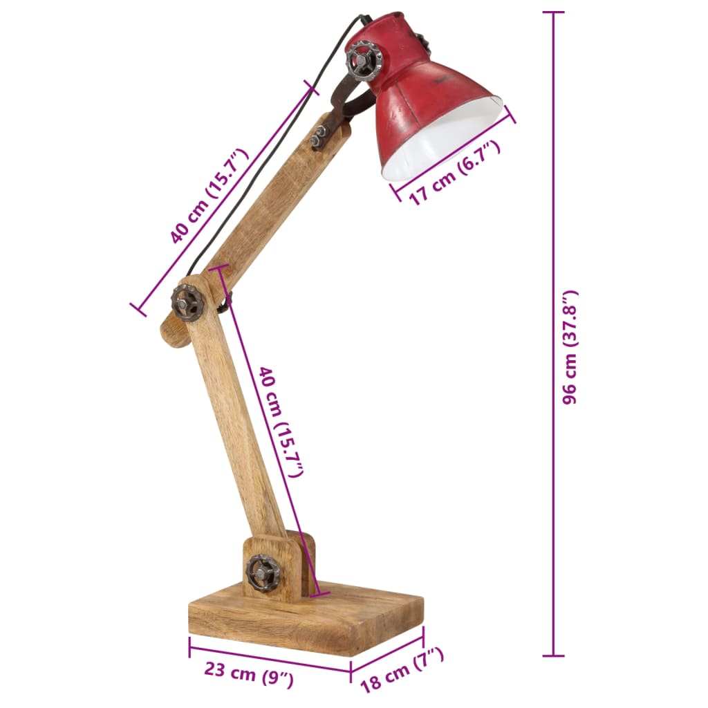 vidaXL Stolová lampa 25 W šmuhovaná červená 23x18x96 cm E27