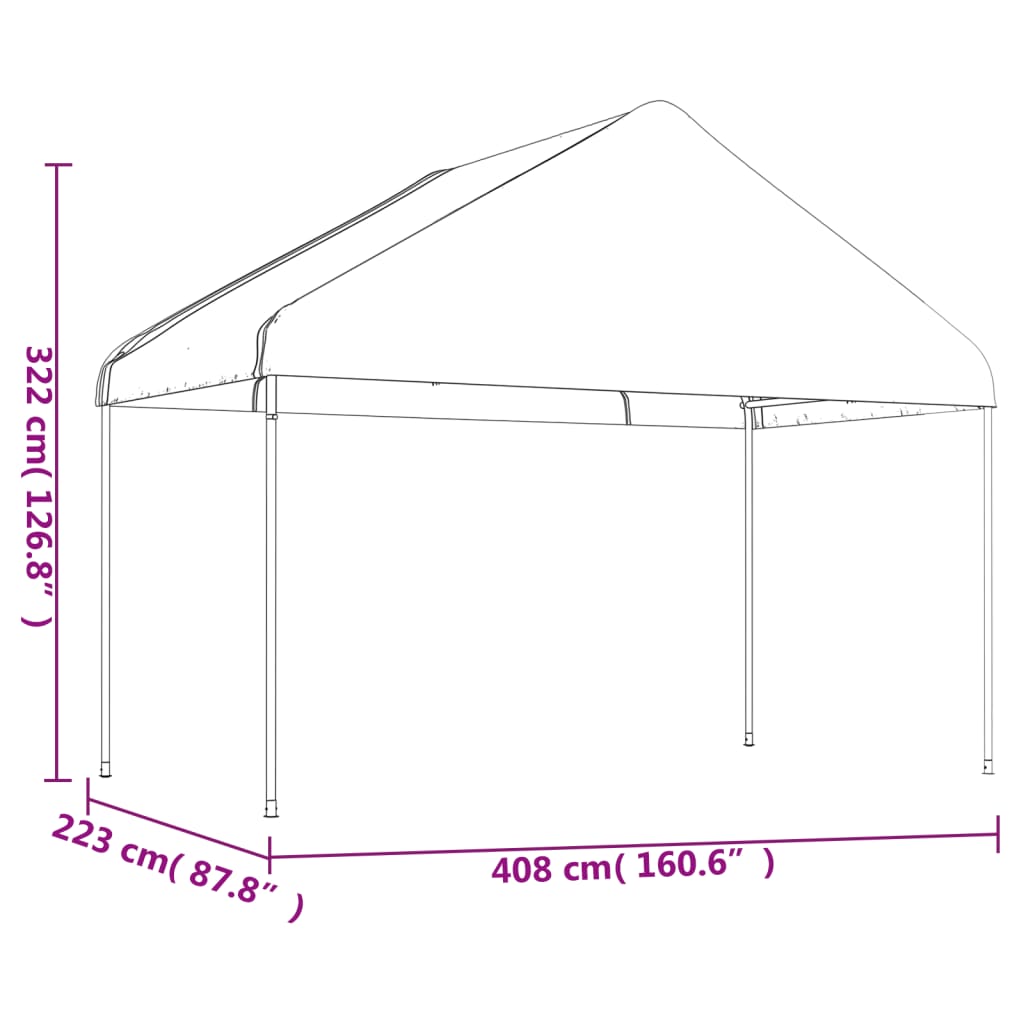 vidaXL Altánok so strechou, biely 13,38x4,08x3,22 m, polyetylén