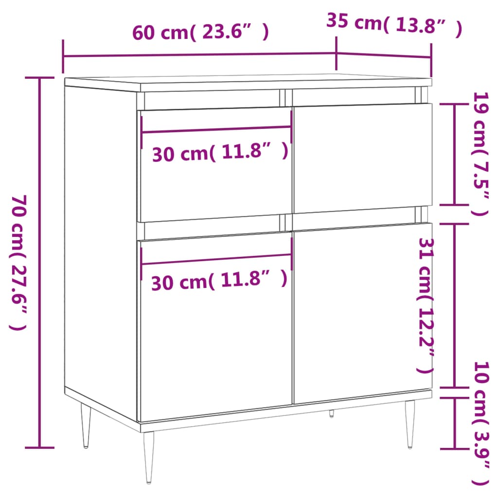 vidaXL Komoda sivý dub sonoma 60x35x70 cm spracované drevo