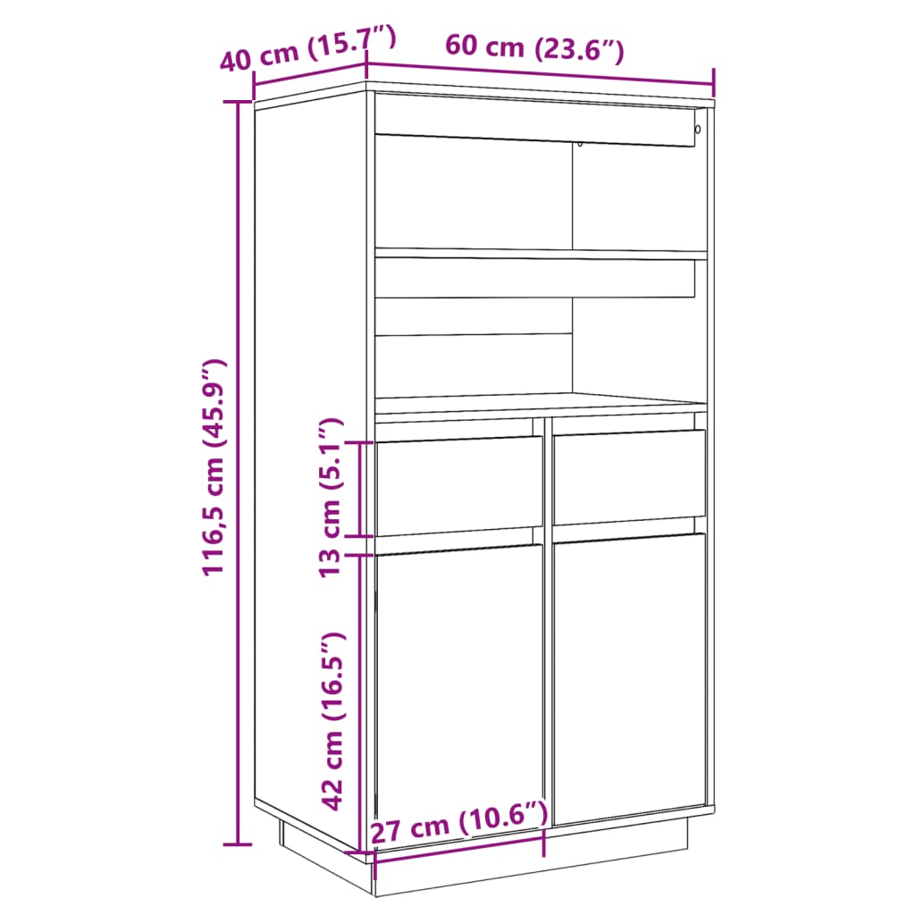 vidaXL Vysoká skrinka sivá 60x40x116,5 cm masívna borovica