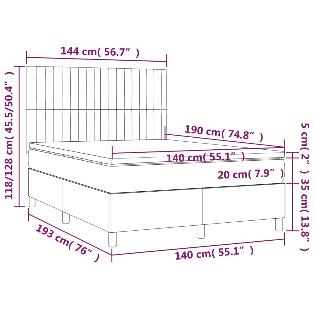 vidaXL Boxspring posteľ s matracom krémový 140x190 cm látka