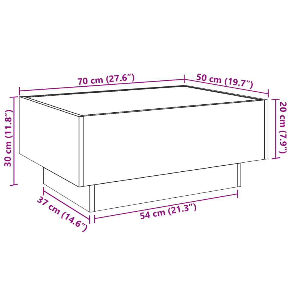 vidaXL Konferenčný stolík s LED dub sonoma 70x50x30 cm kompozit. drevo