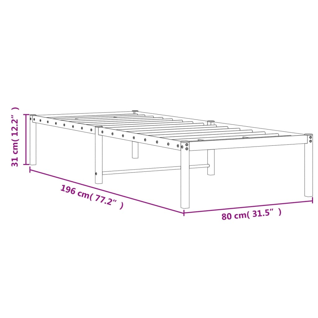 vidaXL Kovový posteľný rám biely 75x190 cm