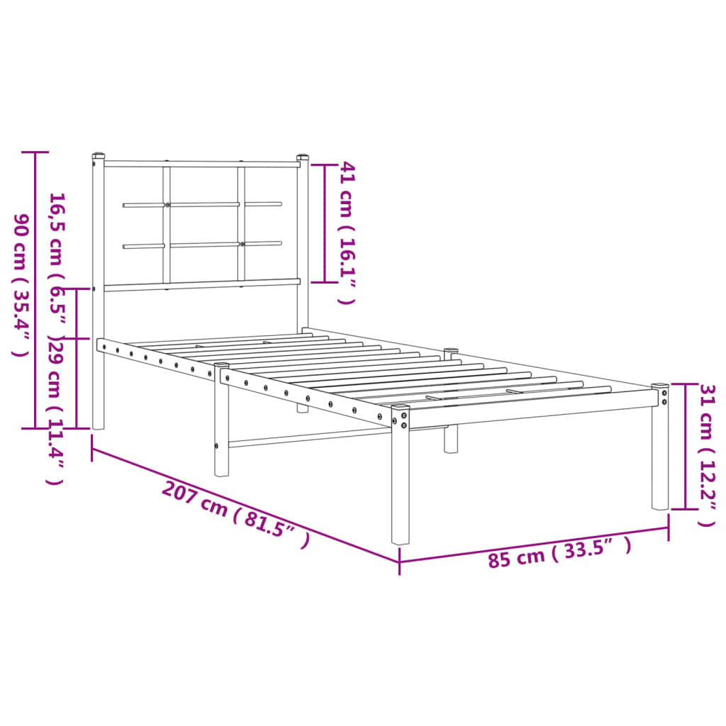 vidaXL Kovový rám postele s čelom biely 80x200 cm