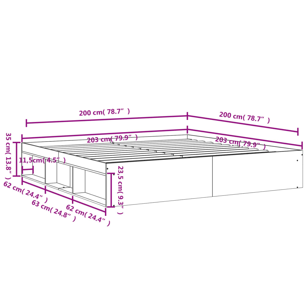 vidaXL Rám postele biely 200x200 cm