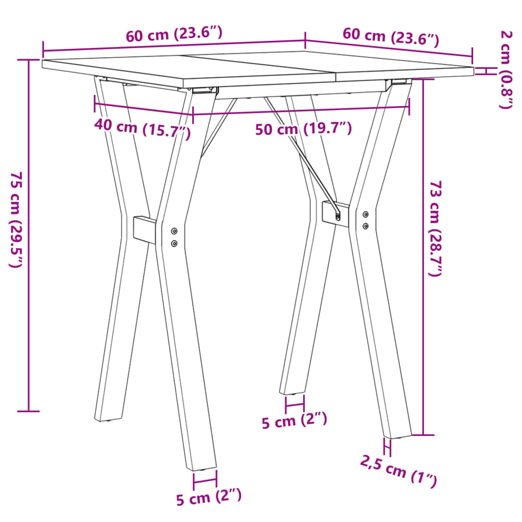 vidaXL Jedálenský stolík v tvare Y 60x60x75 cm borovica a liatina