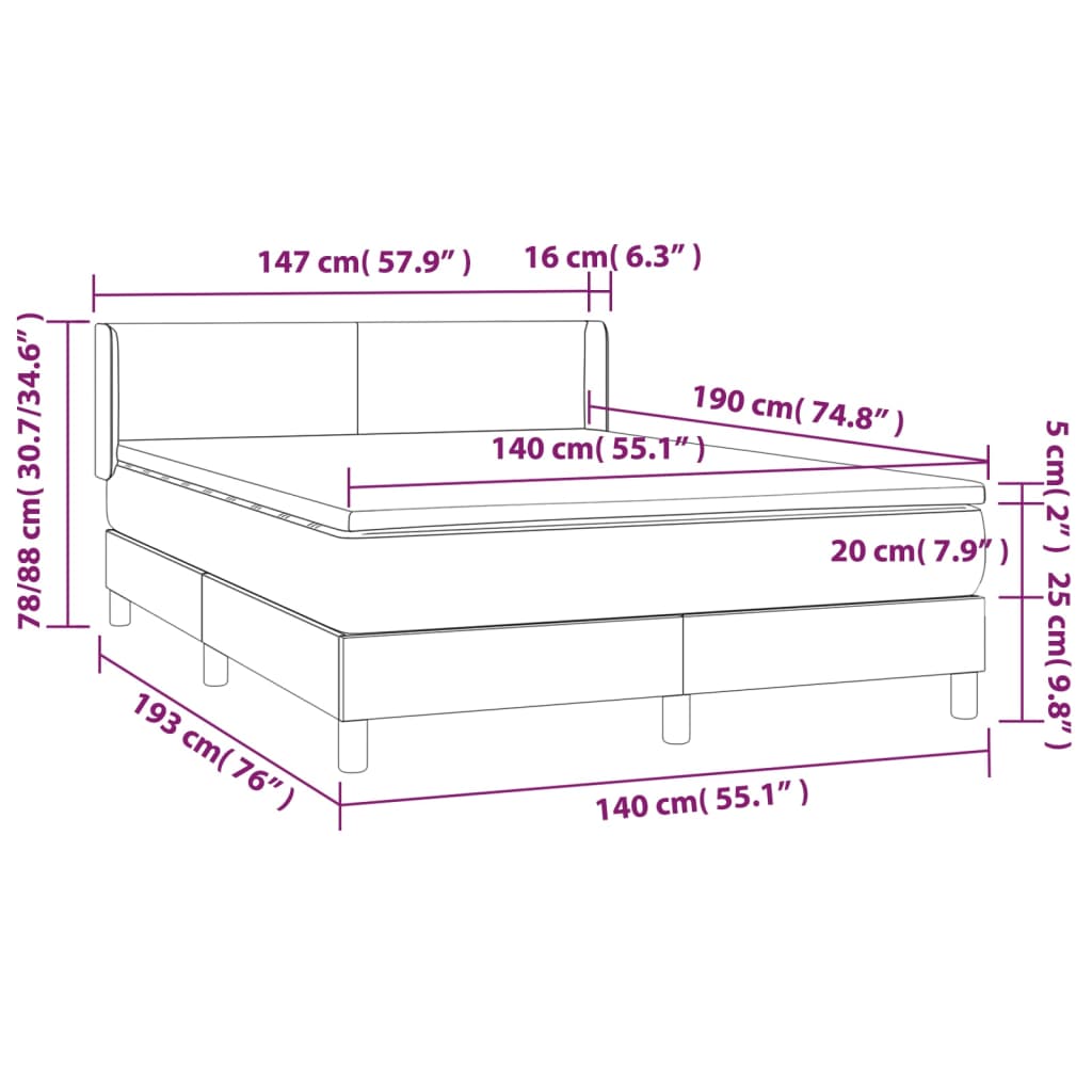 vidaXL Posteľný rám boxsping s matracom tmavomodrý 140x190 cm zamat