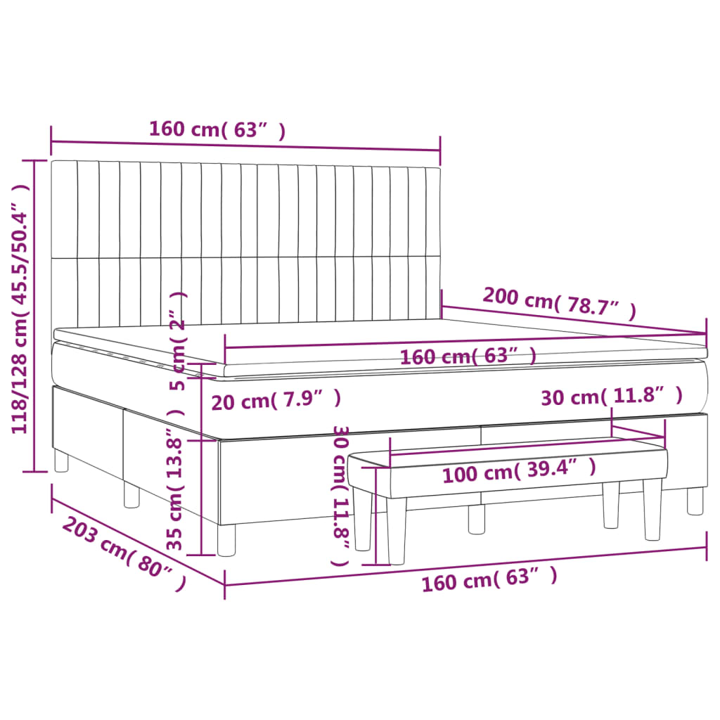 vidaXL Posteľný rám boxspring s matracom tmavosivý 160x200 cm zamat