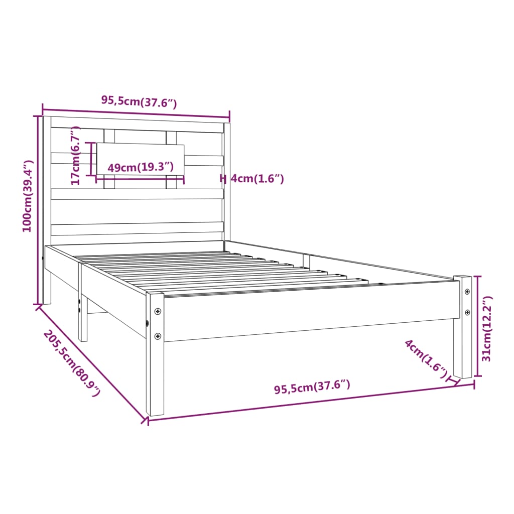 vidaXL Posteľný rám biely masívne drevo 90x200 cm