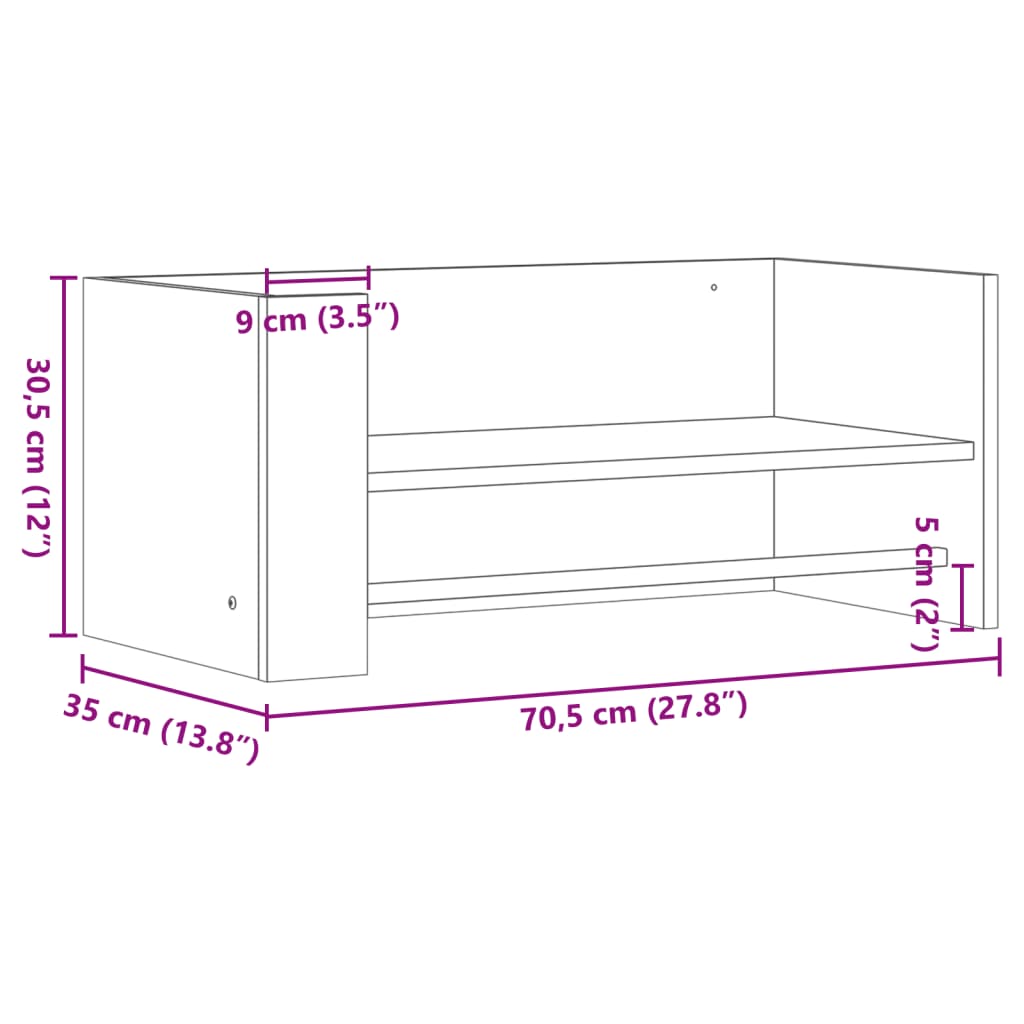 vidaXL Nástenná polica dub sonoma 70,5x35x30,5 cm kompozitné drevo