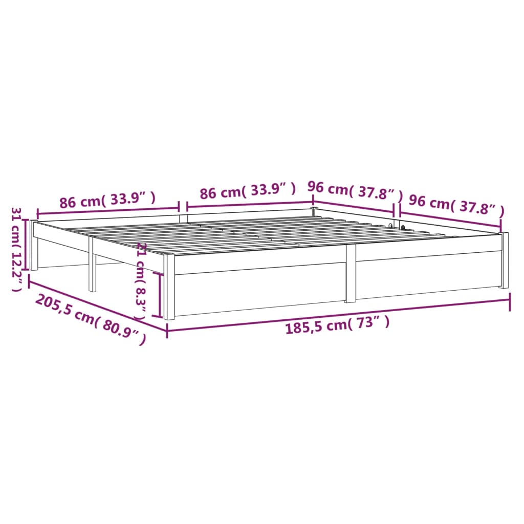 vidaXL Posteľný rám biely masívne drevo 180x200 cm 6FT Super King