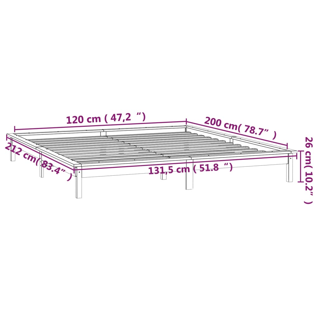 vidaXL Posteľný rám s LED 120x200 cm masívne drevo