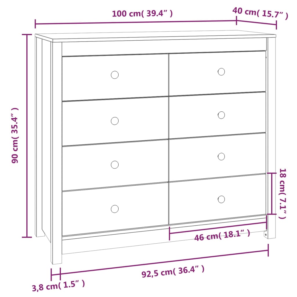 VidaXL Bočná skrinka čierna 100x40x90 cm masívna borovica