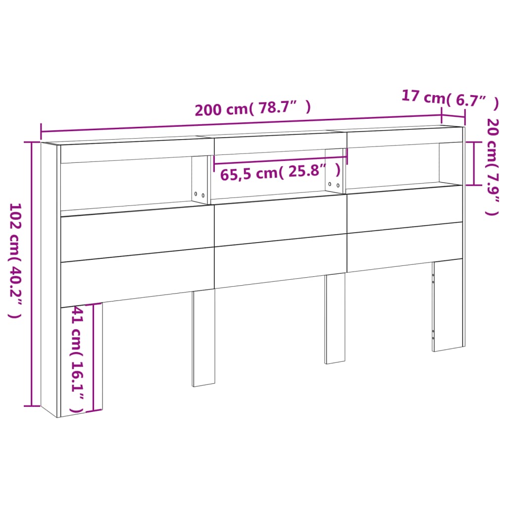 vidaXL Skrinka na čelo postele s LED betónová sivá 200x17x102 cm