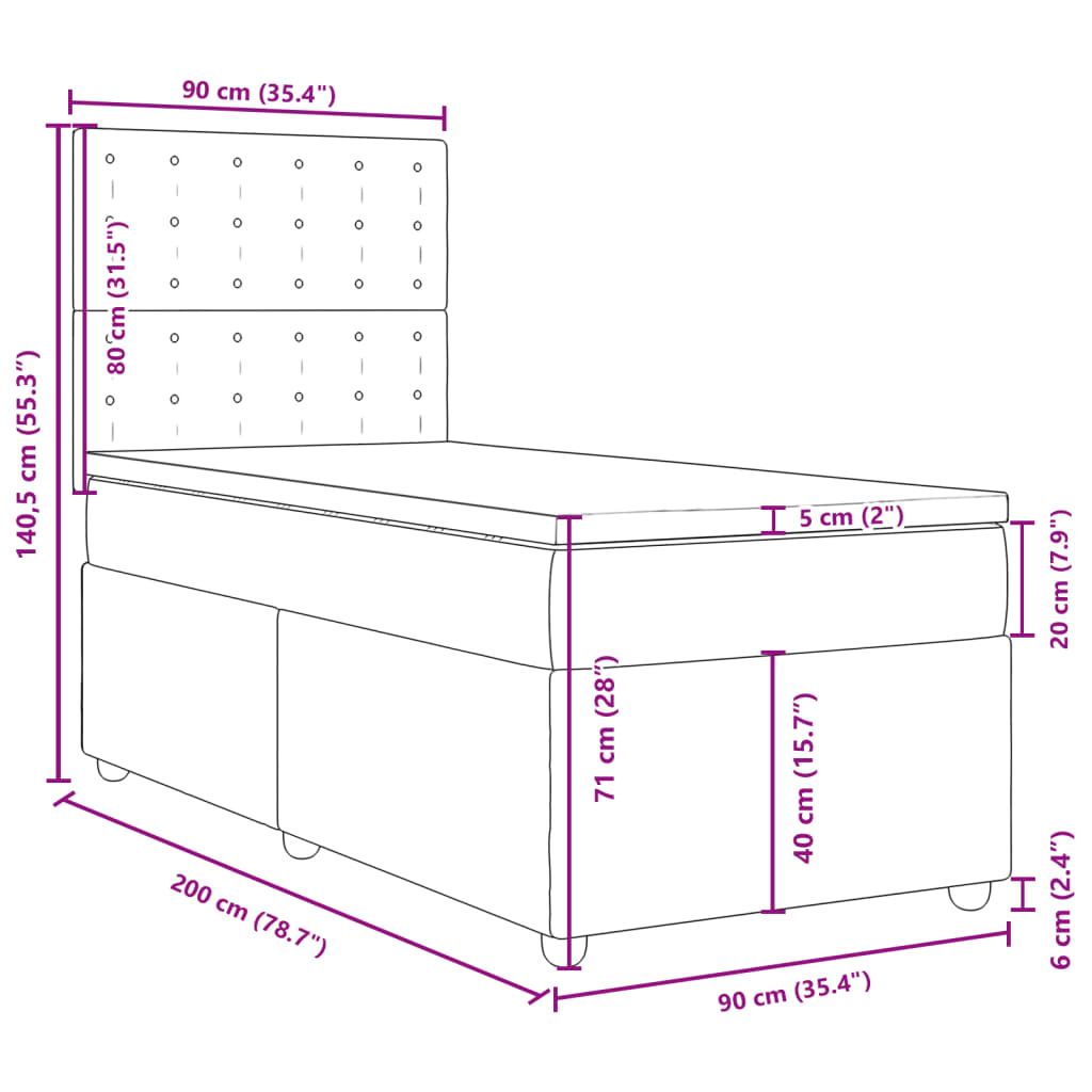 vidaXL Posteľný rám boxsping s matracom bledosivý 90x200 cm látka